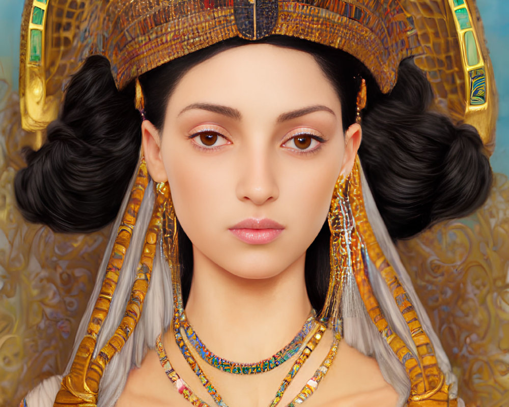 Egyptian Pharaoh-Inspired Woman Portrait with Decorative Headdress