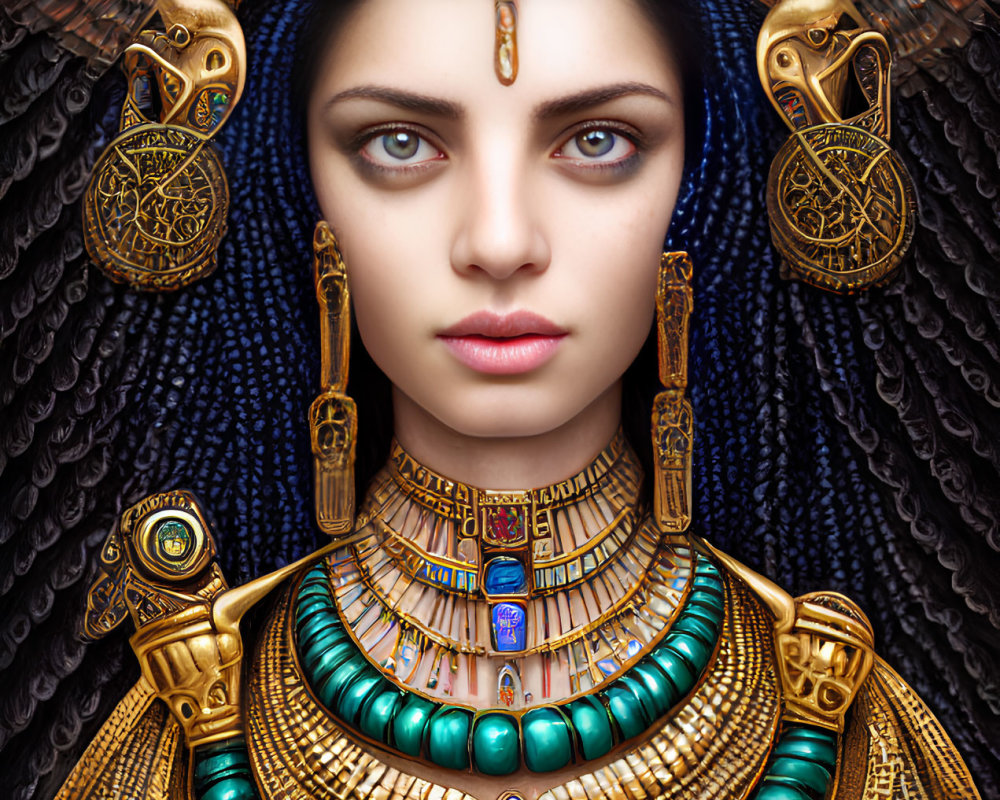 Intricate portrait of woman in Egyptian pharaoh regalia