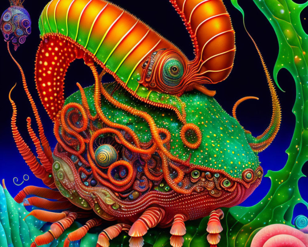 Colorful Psychedelic Creature with Horn-like Appendages and Organic Background