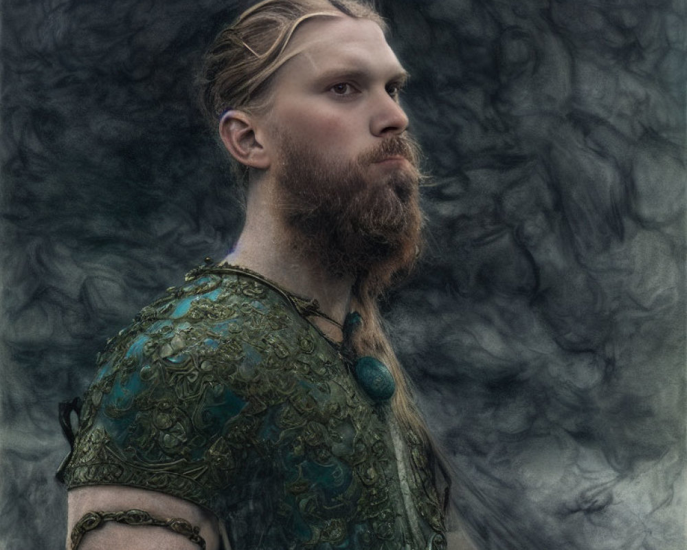 Detailed Portrait of Bearded Man in Green Tunic