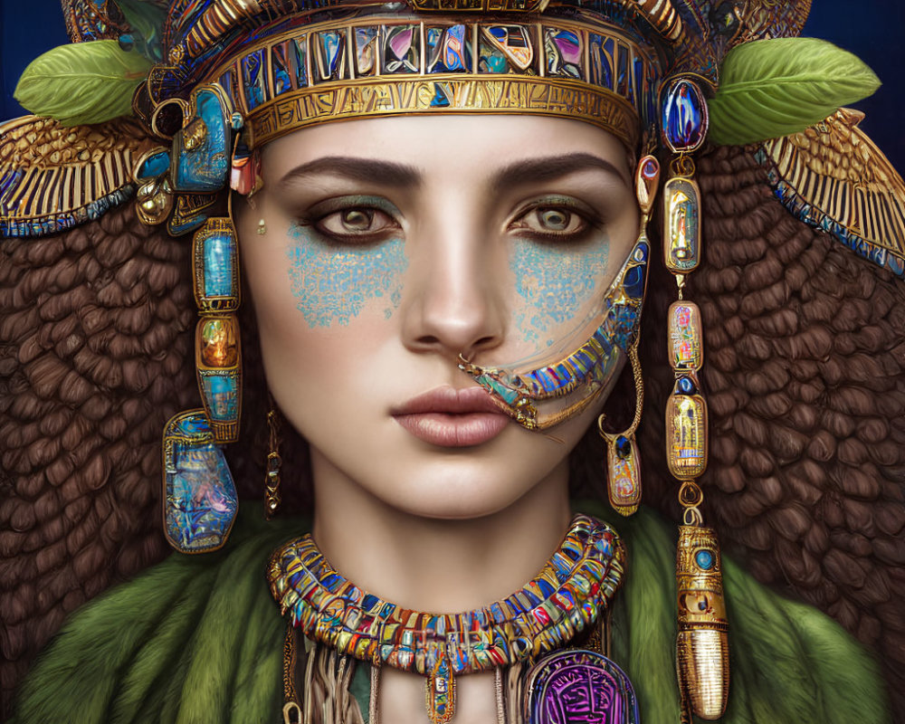 Ancient Egyptian Queen Illustration with Golden Headdress