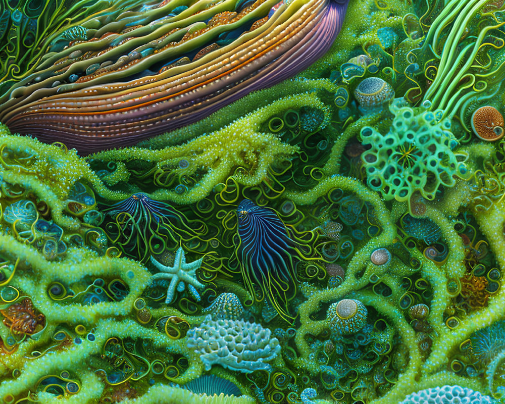 Colorful Underwater Scene with Coral Reefs and Marine Life