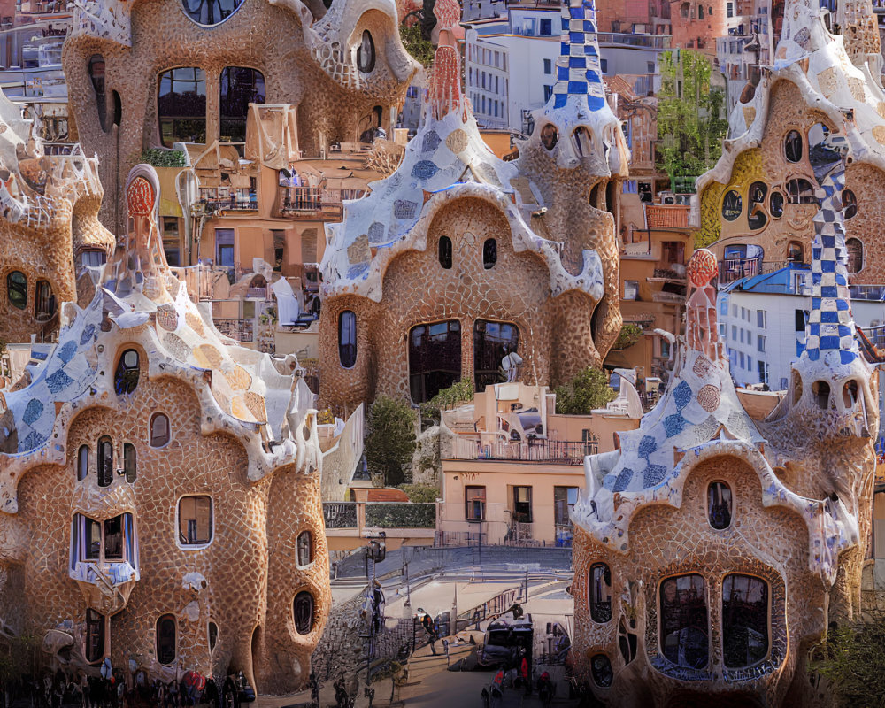 Serpentine Bench and Mosaic Designs at Park Güell Aerial View