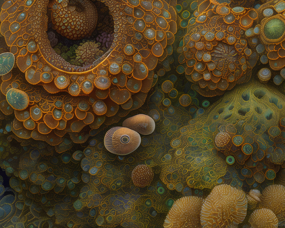 Intricate Organic Fractal Image in Orange, Brown, and Green