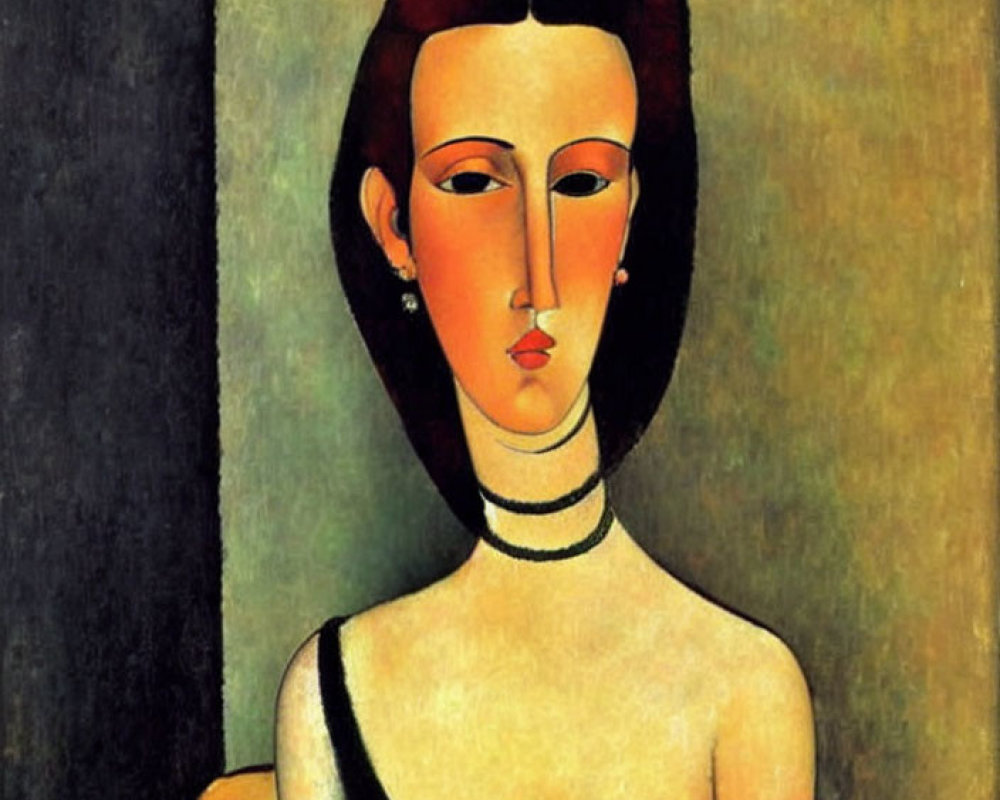 Stylized female figure with elongated neck and geometrical facial features