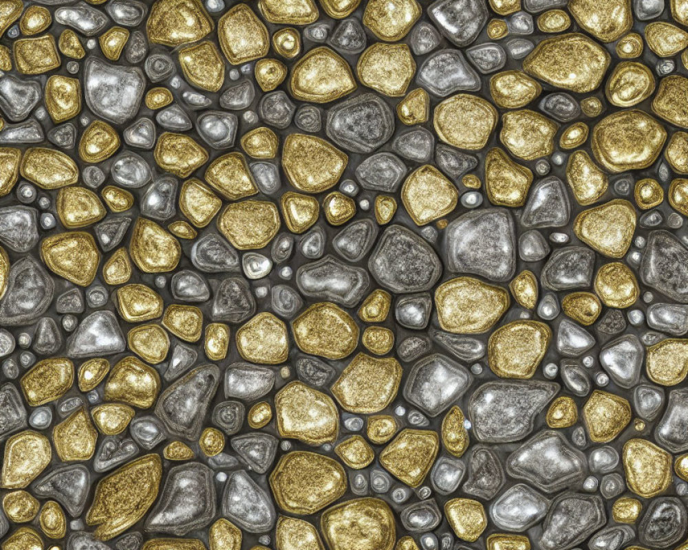 Grey and Gold Pebble-Shaped Pattern in Textured Mosaic Design