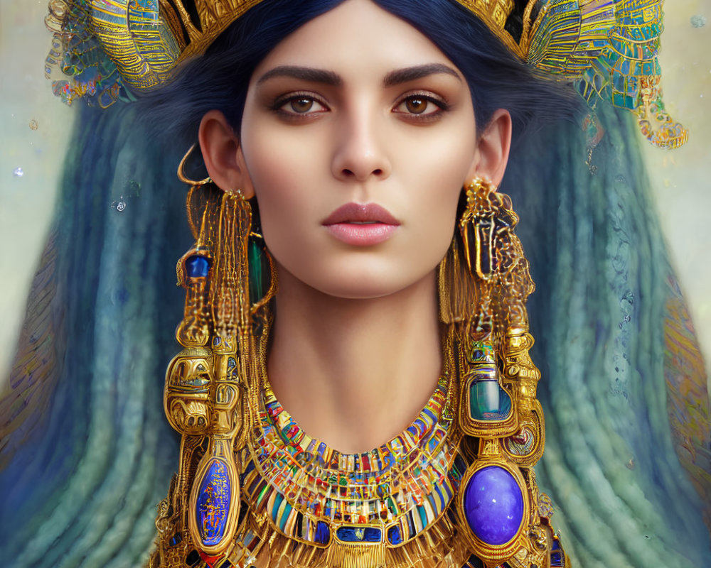 Elaborate Golden Headdress on Woman in Digital Portrait