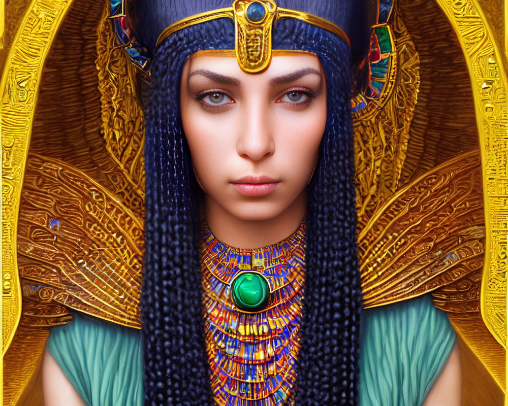 Female Figure with Blue-Black Braided Hair and Egyptian Jewelry