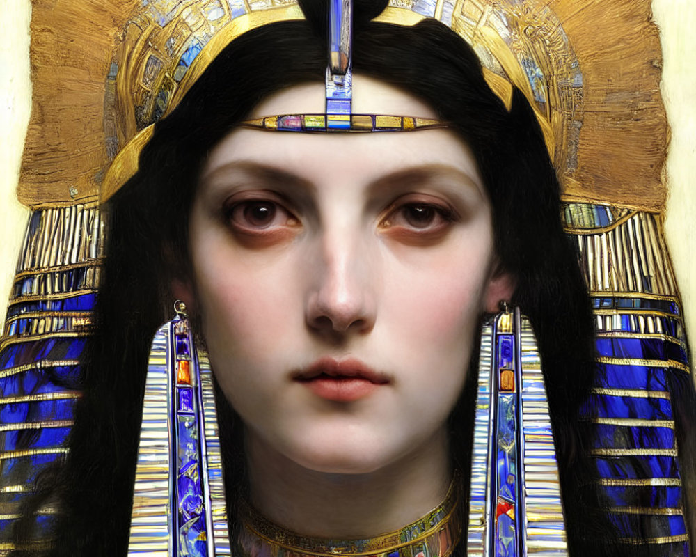 Woman with Egyptian Pharaoh-Inspired Attire and Makeup