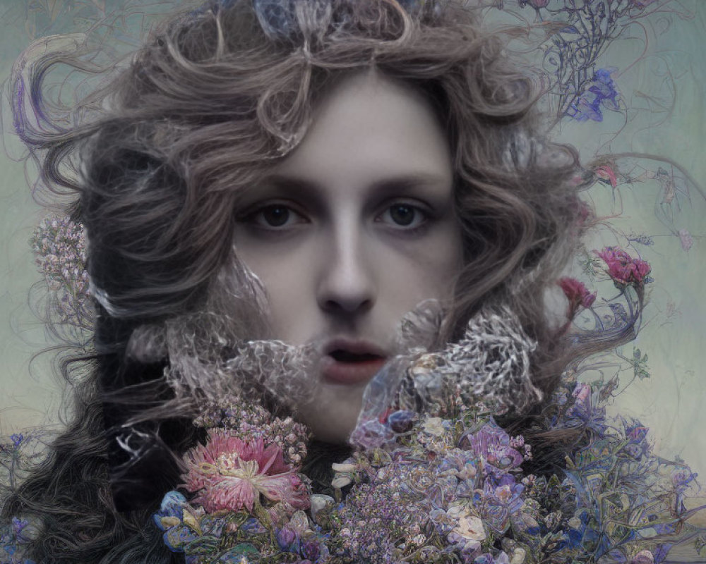 Colorful floral portrait with ethereal expression