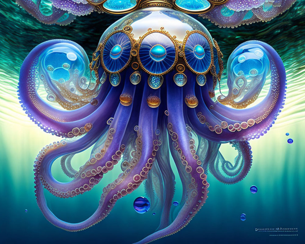 Colorful Fantasy Octopus with Jewel-Encrusted Tentacles