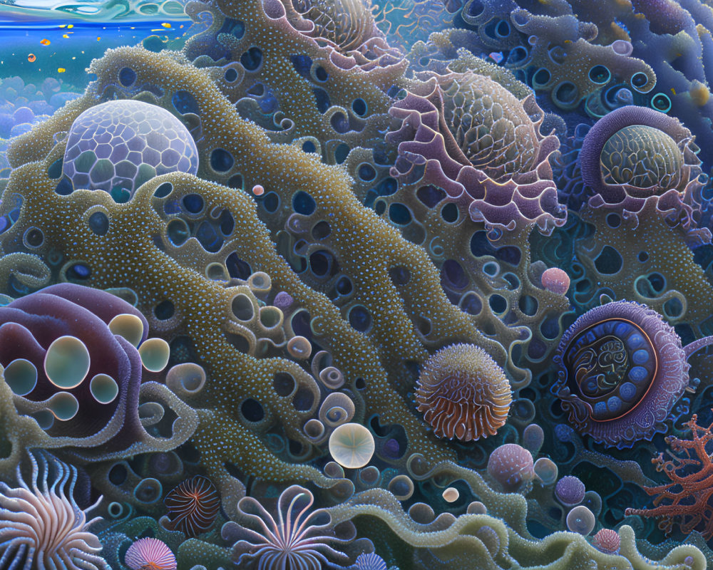 Colorful Stylized Corals and Sea Anemones in Underwater Scene