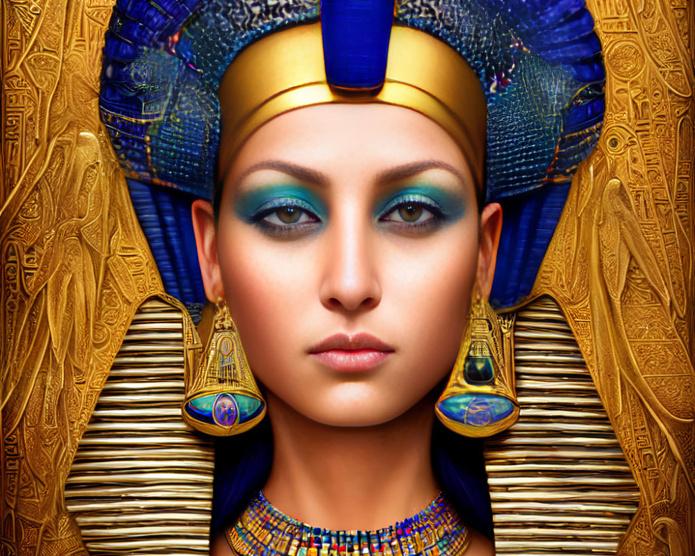 Digital Artwork: Cleopatra Styled with Elaborate Egyptian Headdress