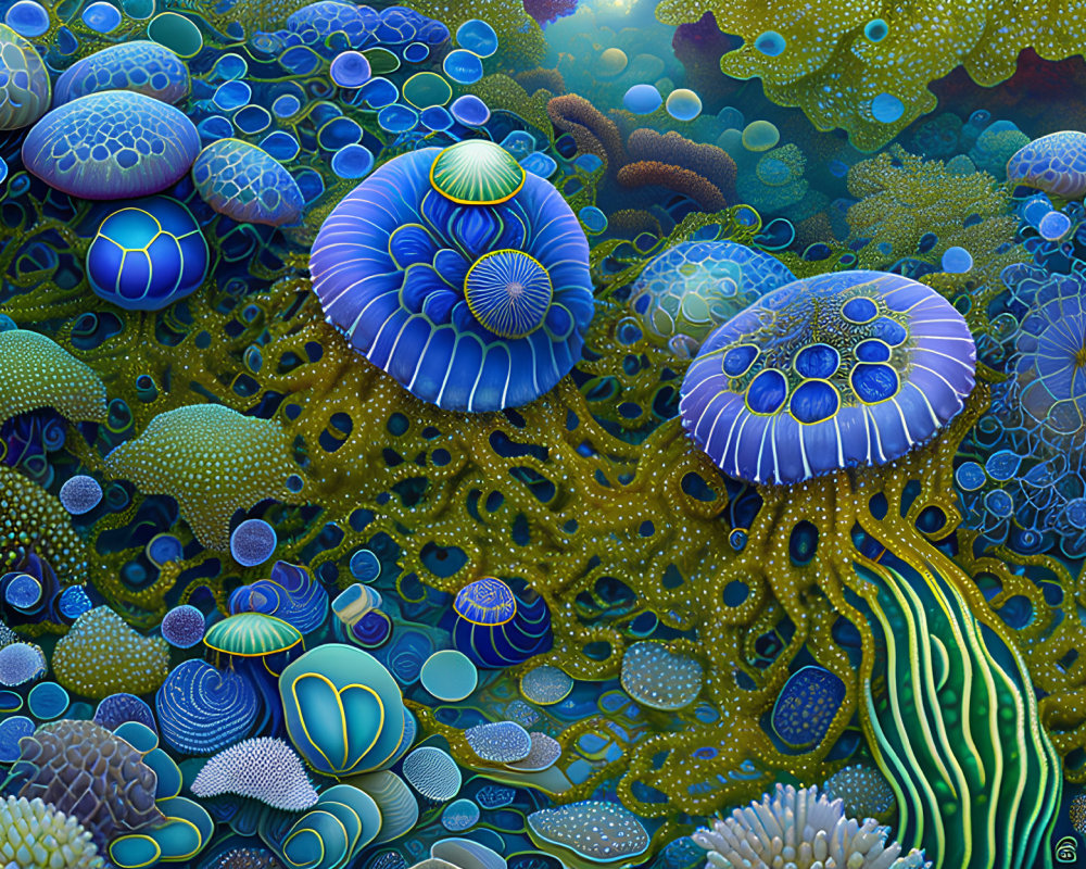 Colorful Digital Art: Underwater Scene with Coral and Sea Anemones