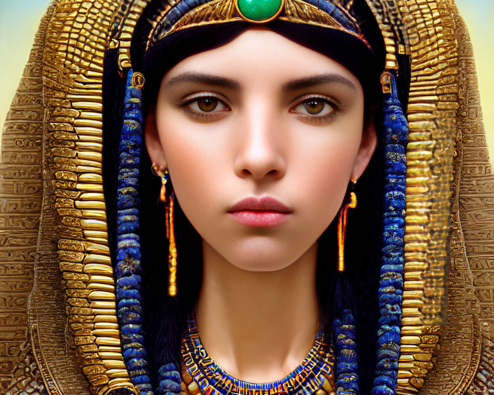 Digital Artwork: Woman as Ancient Egyptian Pharaoh with Elaborate Headdress