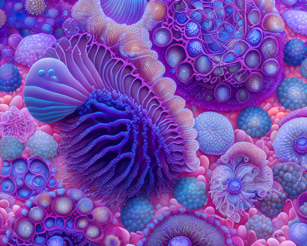 Abstract Organic Shapes in Purple, Blue, and Pink Underwater Scene