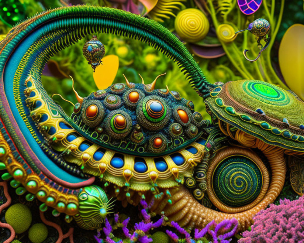 Colorful Fractal Art with Intricate Patterns and Alien Landscape Feel