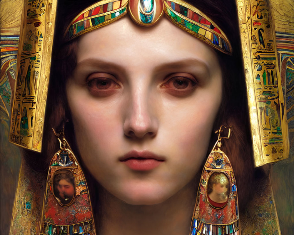 Detailed Portrait: Woman with Egyptian Headdress & Gold Adornments