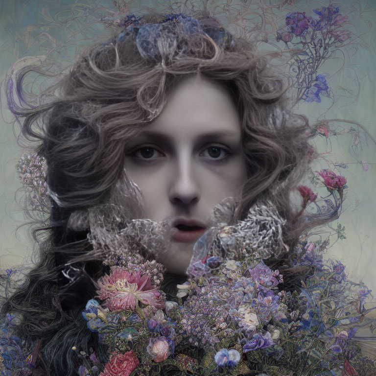 Colorful floral portrait with ethereal expression