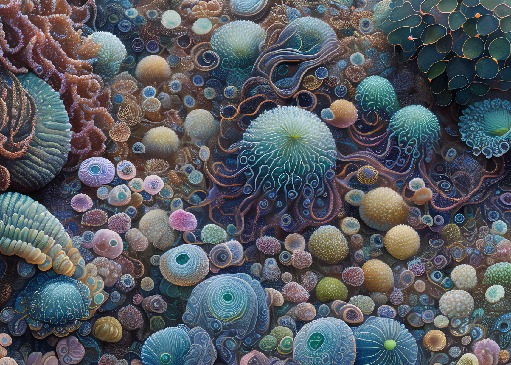 Vibrant marine life illustration with intricate coral textures