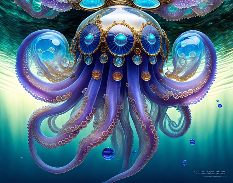 Colorful Fantasy Octopus with Jewel-Encrusted Tentacles