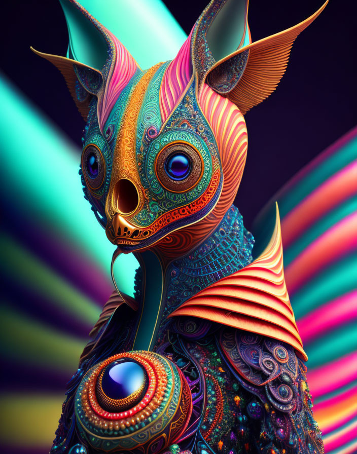 Colorful Psychedelic Cat Artwork with Swirling Patterns