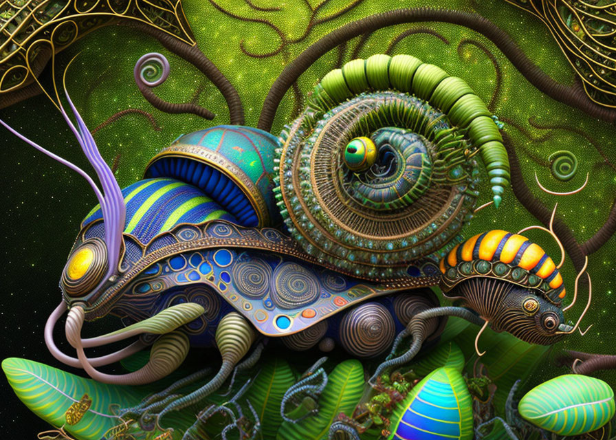 Colorful Chameleon Artwork with Intricate Patterns and Fantastical Background