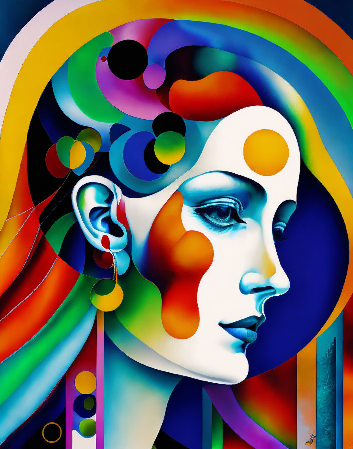 Abstract Portrait with Colorful Swirling Hues