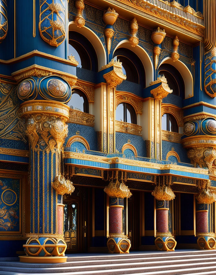 Opulent building with golden patterns and blue walls