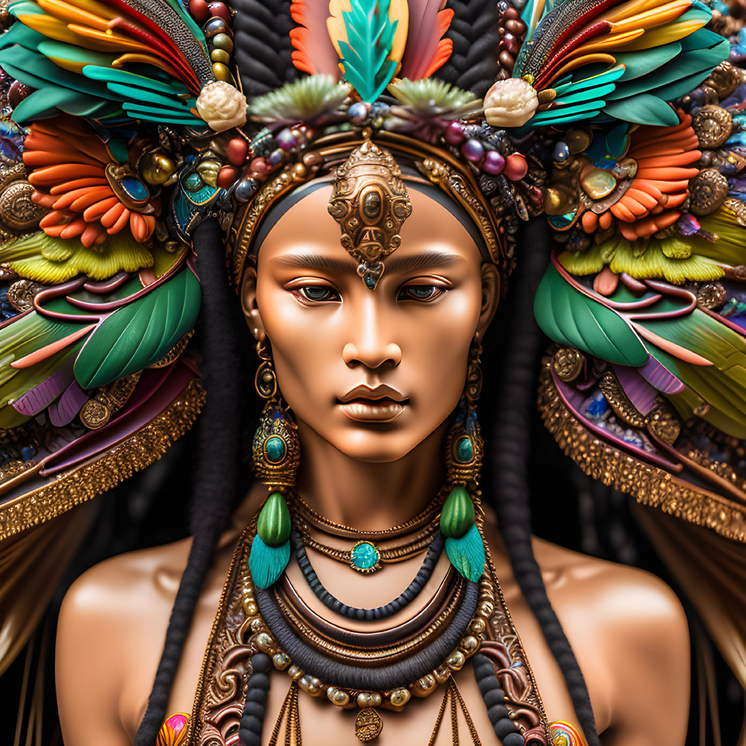 Colorful digital art: Woman with intricate tribal headdress