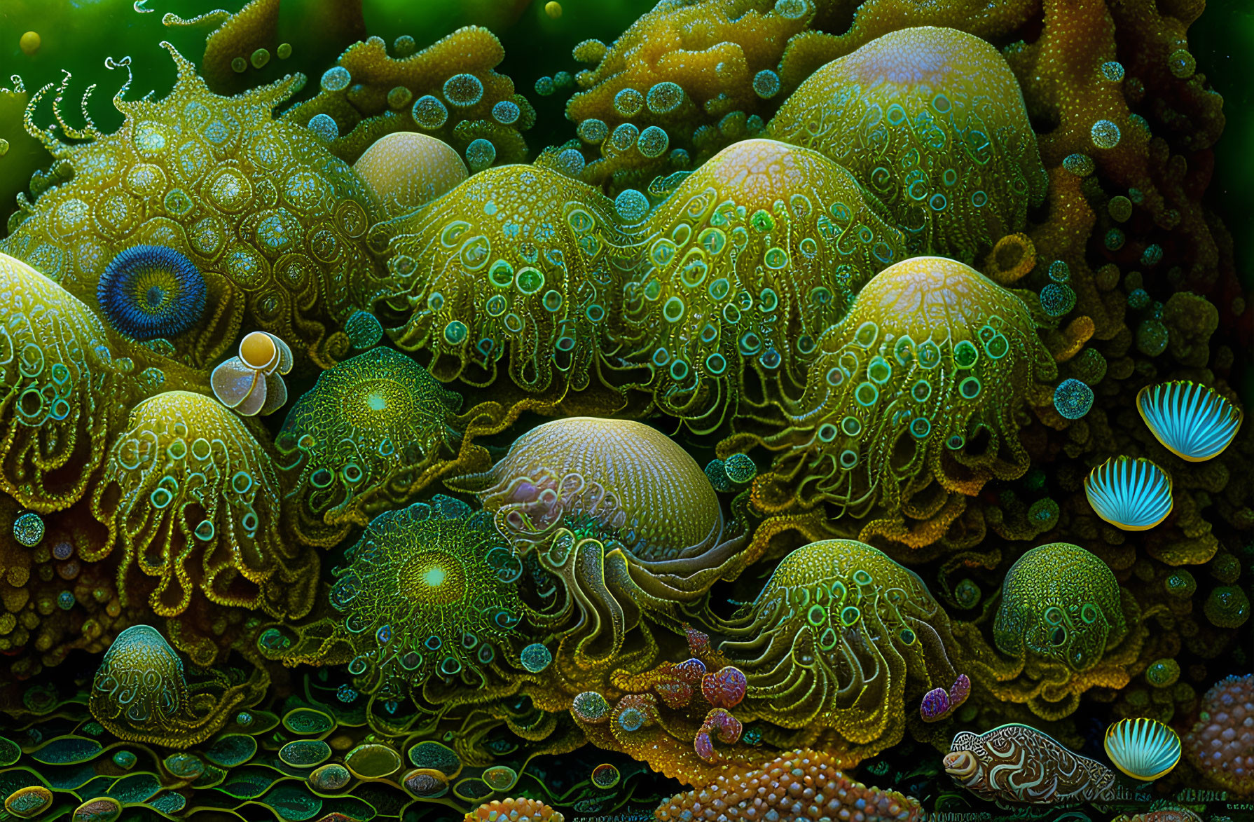 Colorful Fractal Image of Coral Reef-Like Patterns