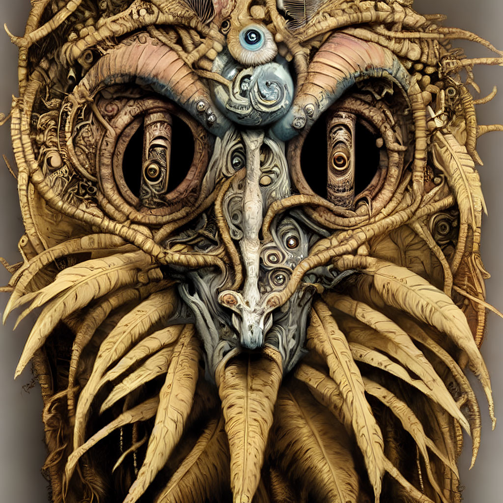 Intricate surreal artwork: multiple eyes, tentacles, central eye