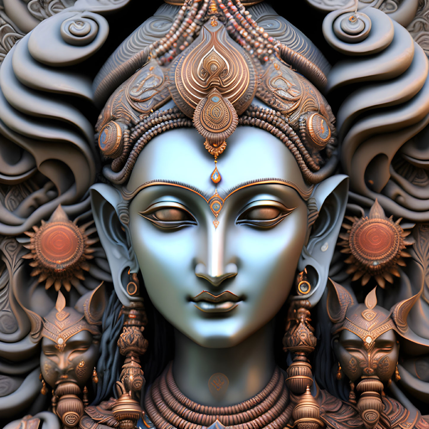 Intricate South Asian-inspired serene face sculpture