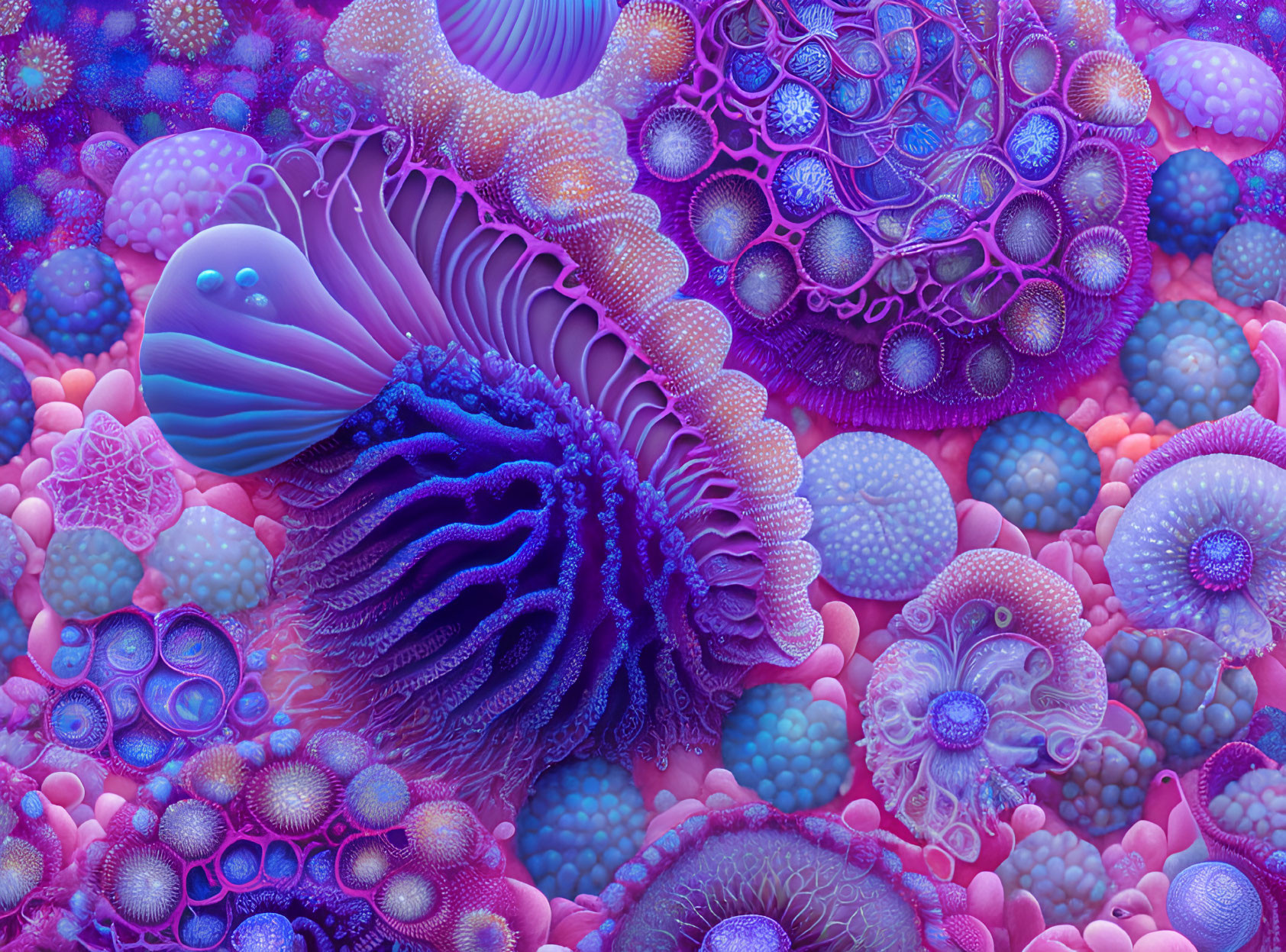 Abstract Organic Shapes in Purple, Blue, and Pink Underwater Scene