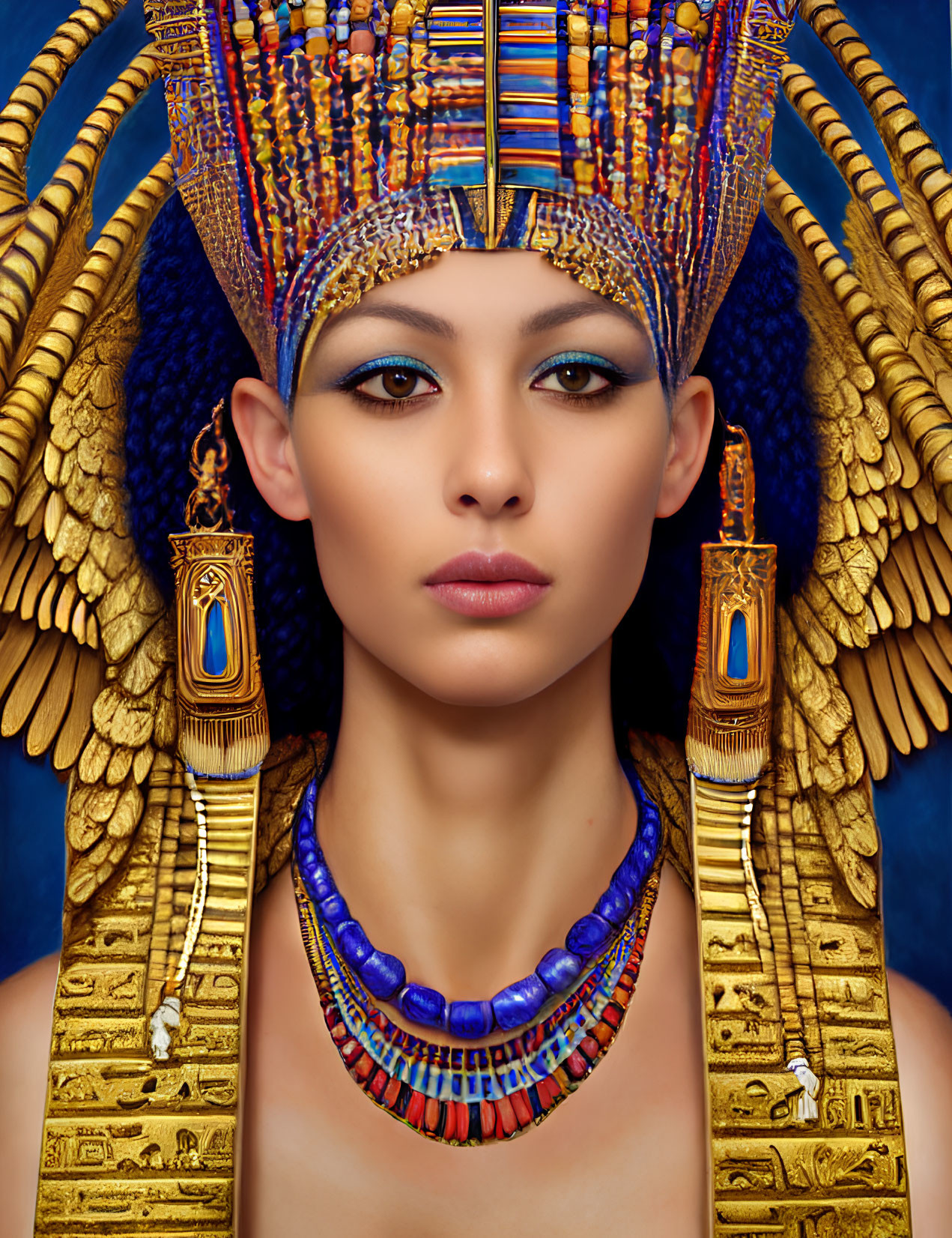 Person in Egyptian Pharaoh Costume with Golden Headdress & Ancient Jewelry