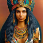 Elaborate Ancient Egyptian Headdress with Gold, Blue, and Gemstone Decoration