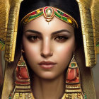 Detailed Portrait: Woman with Egyptian Headdress & Gold Adornments