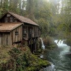 Enchanting forest scene with whimsical tree houses and lush greenery