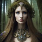 Enchanted forest fantasy portrait with nature-inspired jewelry