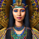 Detailed Egyptian Pharaoh Portrait with Ornate Headdress and Jewelry