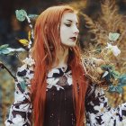 Fantasy portrait of woman with braided hair and headpiece in ethereal forest