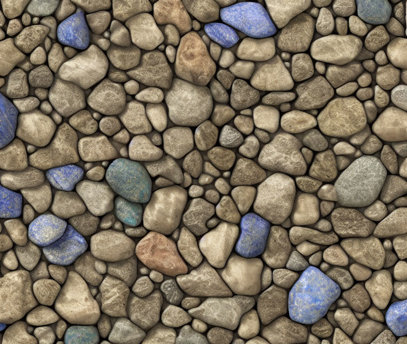 Assorted Natural Brown and Blue Pebbles Creating Textured Surface