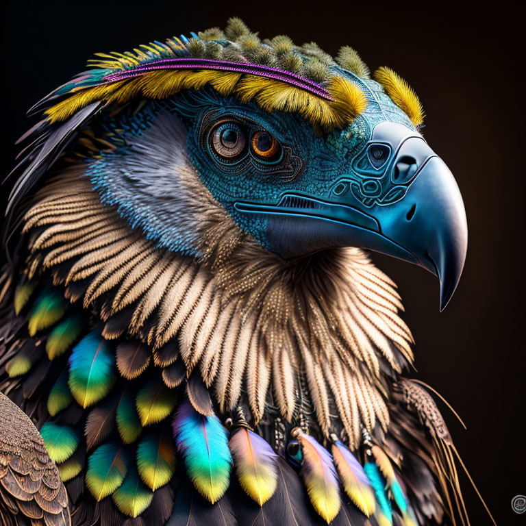 Colorful Stylized Bird with Detailed Mask-Like Face