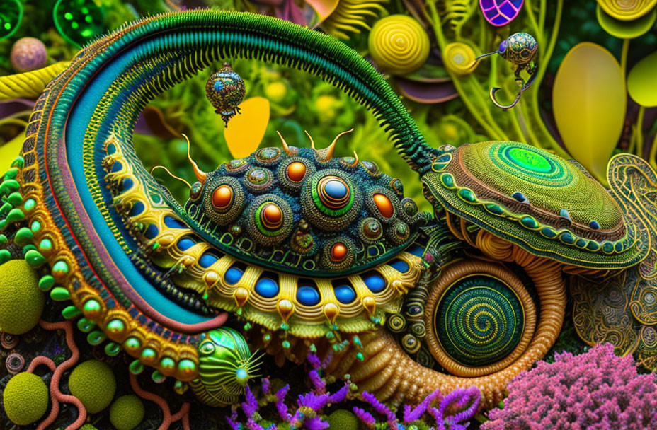 Colorful Fractal Art with Intricate Patterns and Alien Landscape Feel