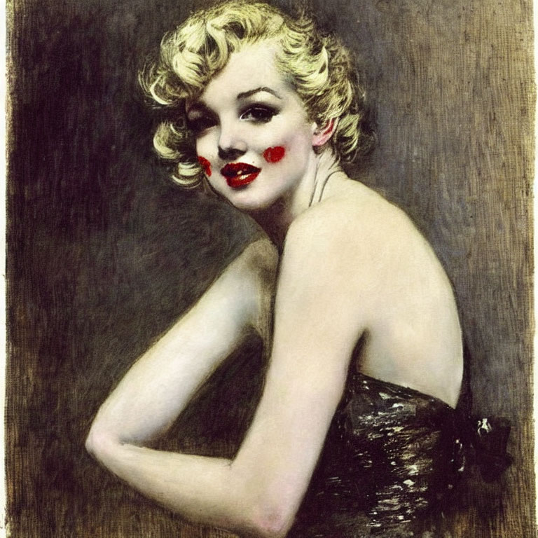 Blonde Woman Portrait with Vintage Style and Red Lipstick