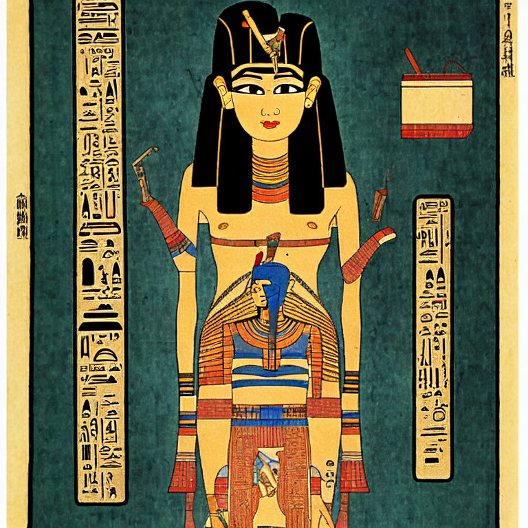 Vibrant Egyptian Pharaoh Artwork with Hieroglyphics & Symbols