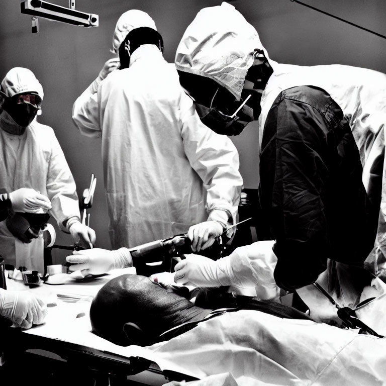 Surgeons in Sterile Scrubs Performing Surgery in Operating Room