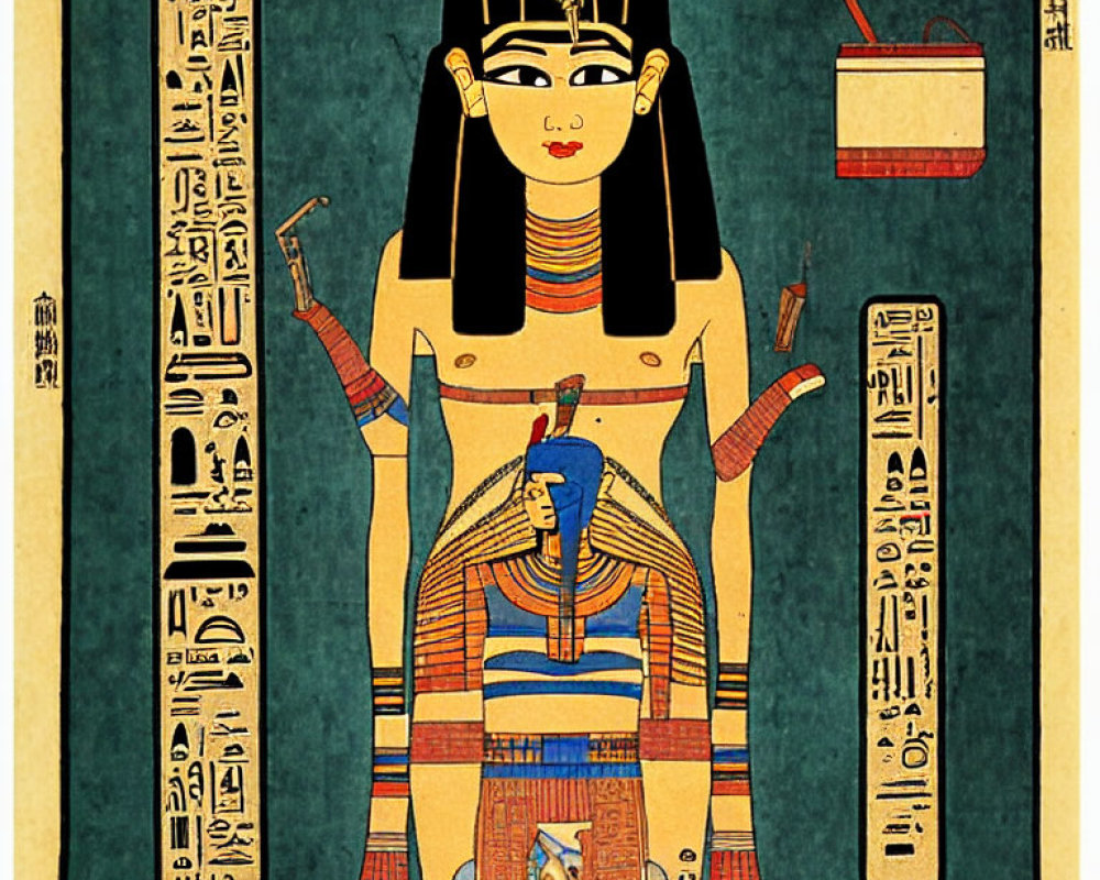 Vibrant Egyptian Pharaoh Artwork with Hieroglyphics & Symbols