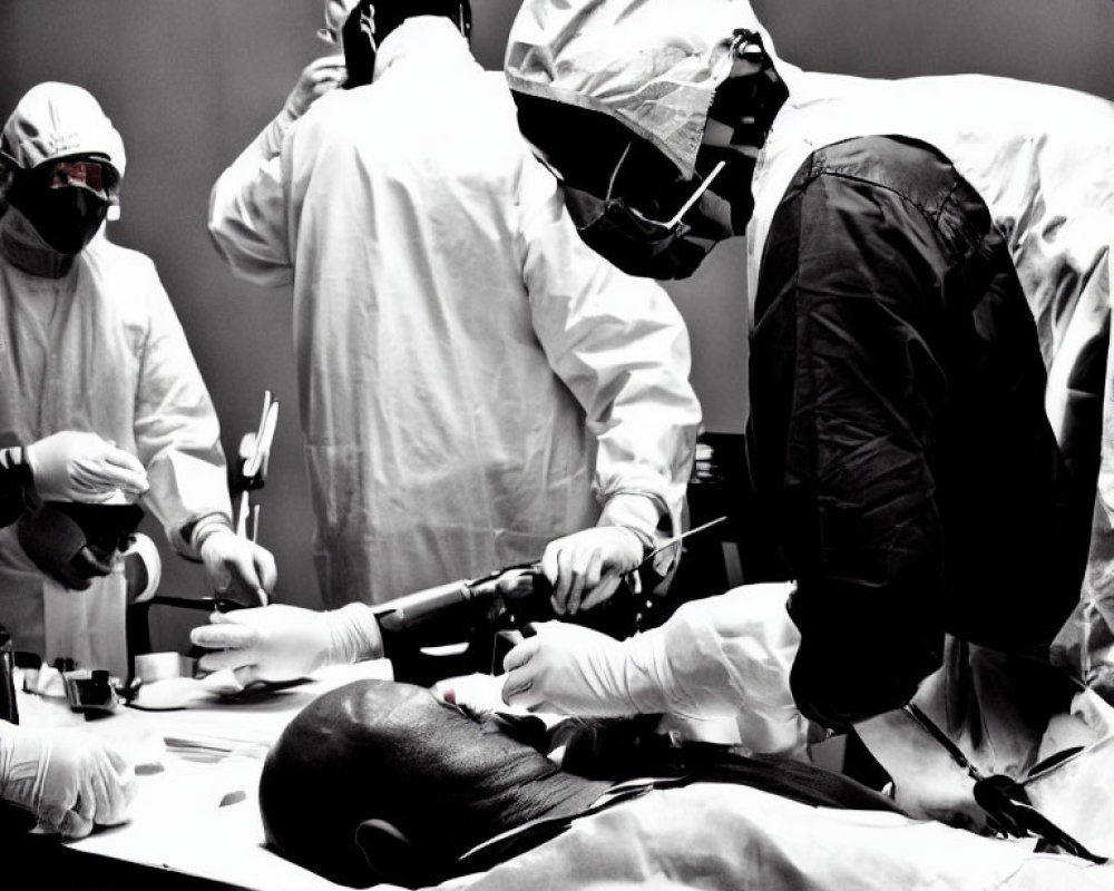 Surgeons in Sterile Scrubs Performing Surgery in Operating Room