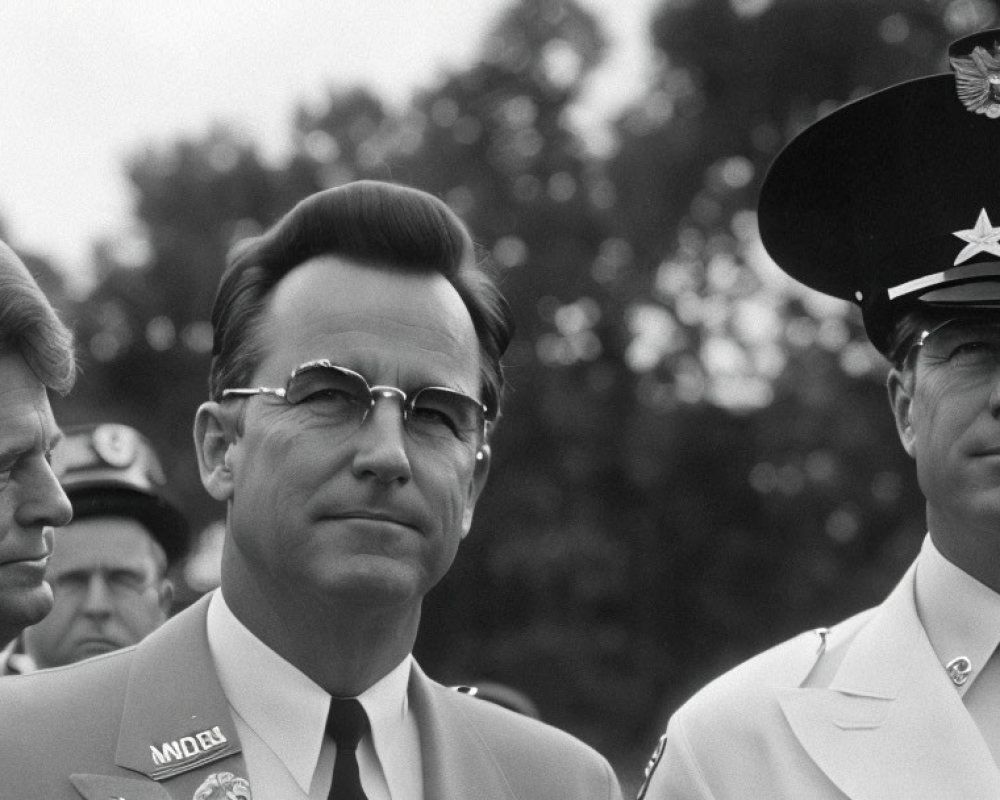 Two Men in Formal Uniforms with Badges at Serious Event